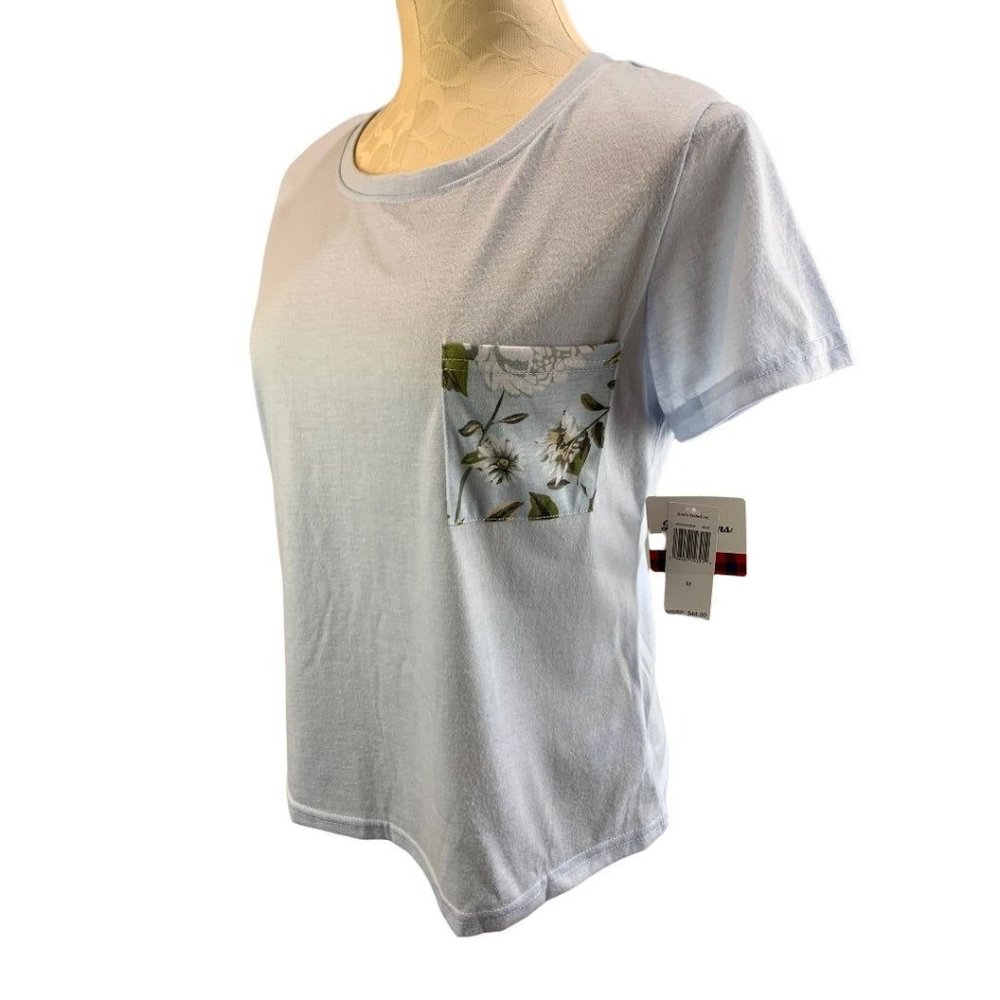 Medium Dearfoams New Women's Light Blue Single Pocket Lounge Sleep Tshirt
